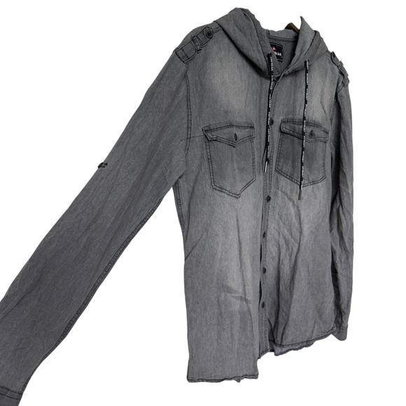 NWT! Airwalk Men's XL Black Wash Hooded Denim Shirt Long Sleeve Casual ButtonUp - Picture 3 of 7